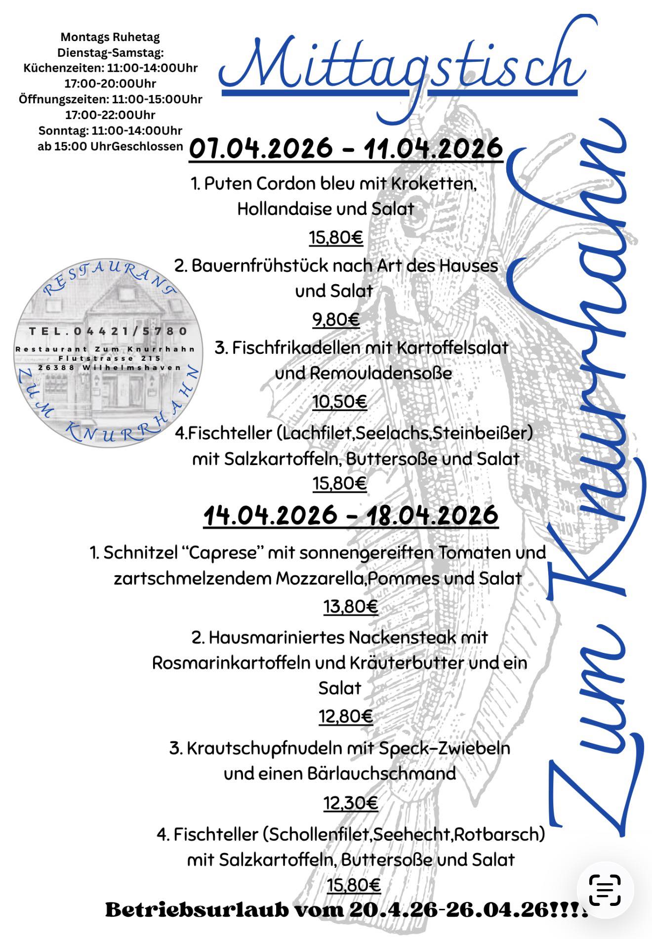 Mittagskarte Restaurant zum Knurrhahn