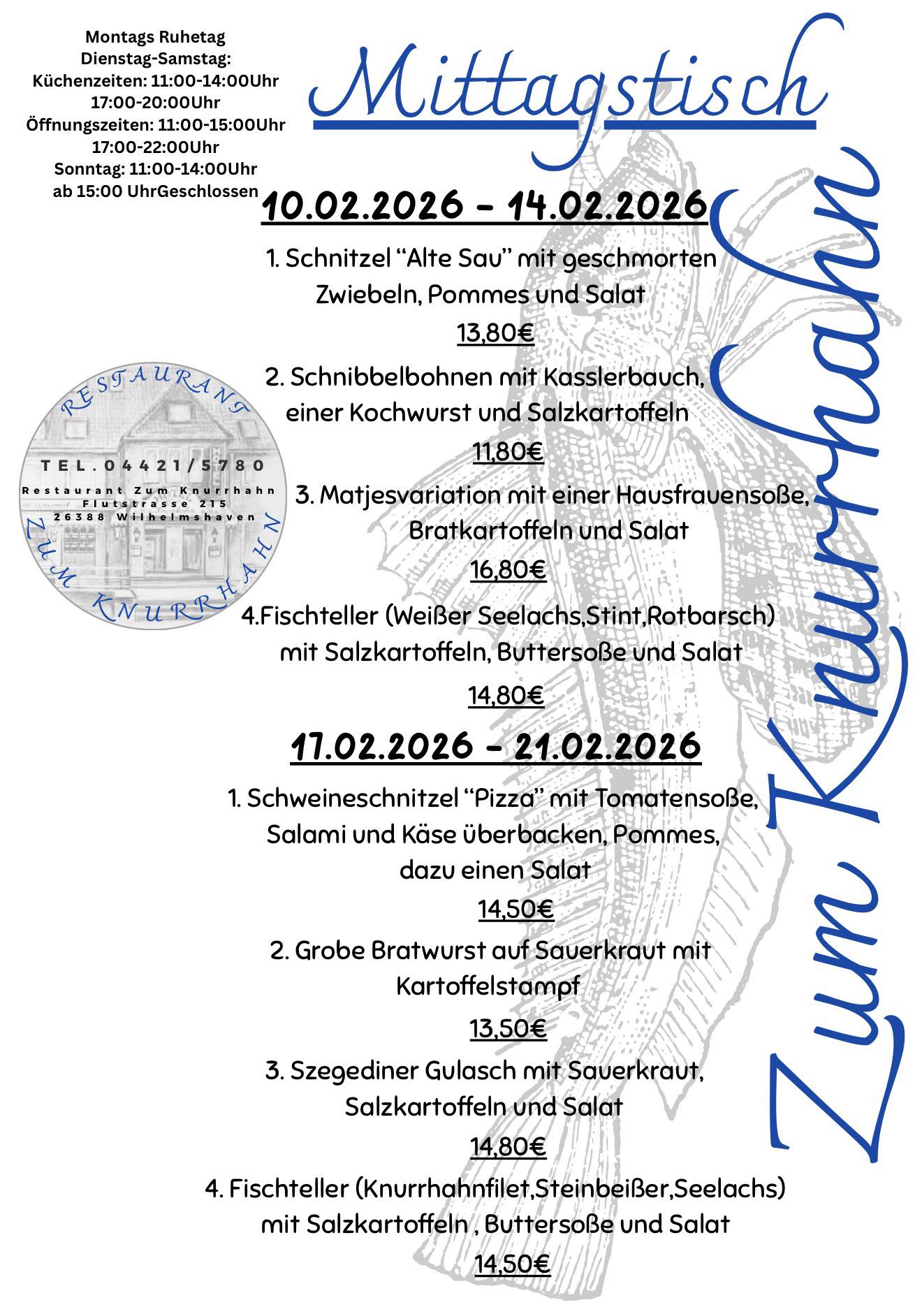 Mittagskarte Restaurant zum Knurrhahn